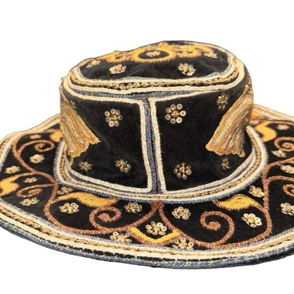 Vintage Myanmar Burmese Burma Kalaga floppy Hat Phoenix Sequins Embroidery. - Picture 4 of 12